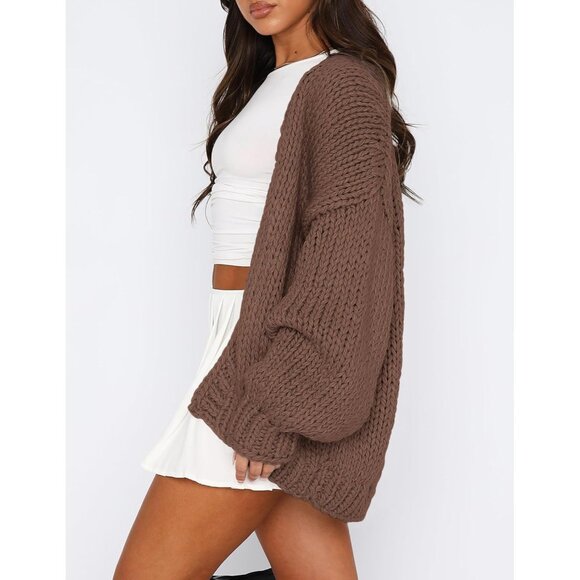 Womens Trendy Cardigan Sweaters Coffee Long Sleeve Chunky Knit Outfits - Picture 3 of 8